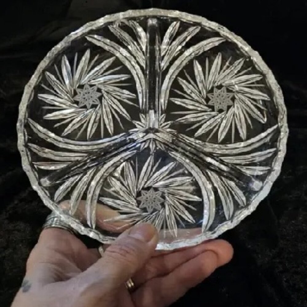 Lead Crystal Divided Dish - 6.25" wide